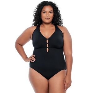 RALPH LAUREN Plus Size 20W Tummy control Beach Club Plunge One Piece Swimsuit